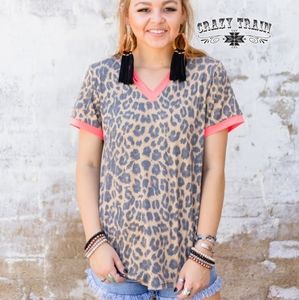 Leopard, Coral Trim Top
